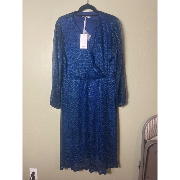 NWT GRACE KARIN Blue Long Sleeve Krinkly Dress Size 2XL - Picture 1 of 5